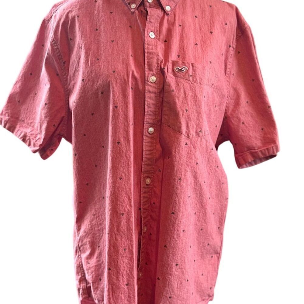 Hollister Boys XL Pink Slim Fit Short Sleeve Button-Up Collared Shirt Preppy
